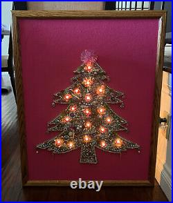 Vintage Large Framed Christmas Tree Costume Jewelry Art Collage Light Up 24x30 Vintage Large Framed Christmas Tree Costume Jewelry Art Collage Light Up 24x30