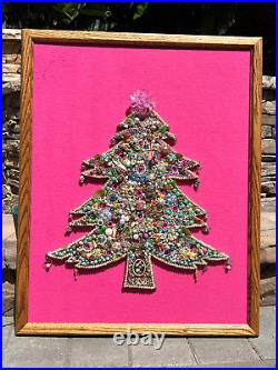 Vintage Large Framed Christmas Tree Costume Jewelry Art Collage Light Up 24x30 Vintage Large Framed Christmas Tree Costume Jewelry Art Collage Light Up 24x30