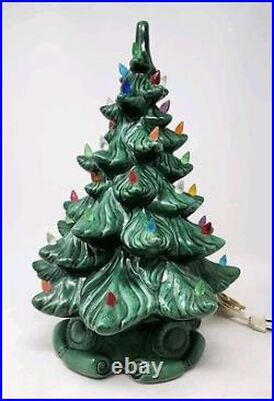 Vintage Large Lighted Ceramic Christmas Tree Plastic Light Bulbs Light Up Retro