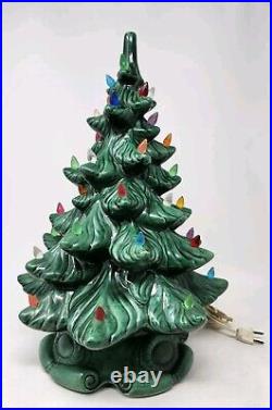 Vintage Large Lighted Ceramic Christmas Tree Plastic Light Bulbs Light Up Retro