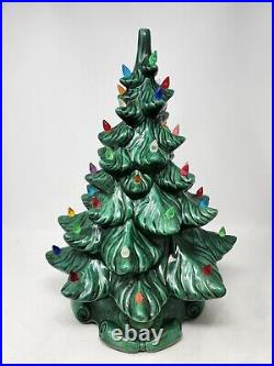 Vintage Large Lighted Ceramic Christmas Tree Plastic Light Bulbs Light Up Retro