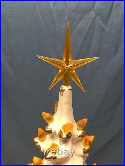 Vintage Large Pearl With Gold Accents Ceramic Lighted Christmas Tree 25 Total