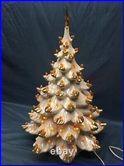 Vintage Large Pearl With Gold Accents Ceramic Lighted Christmas Tree 25 Total