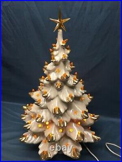 Vintage Large Pearl With Gold Accents Ceramic Lighted Christmas Tree 25 Total