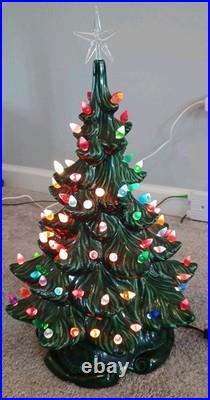 Vintage Lighted Ceramic Christmas Tree And Base-16.5 Atlantic Mold M. K. 1972