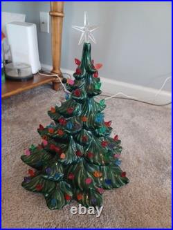 Vintage Lighted Ceramic Christmas Tree And Base-16.5 Atlantic Mold M. K. 1972