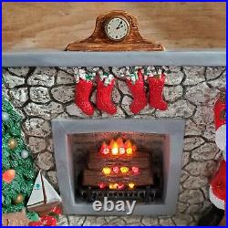Vintage Lighted Ceramic Christmas Tree Santa Fireplace Scene LARGE 20x20 OOAK