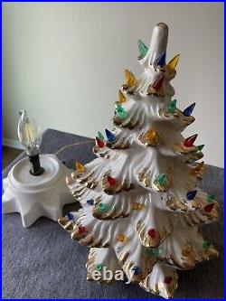 Vintage Lighted Ceramic Christmas Tree White Gold Musical 17 Vintage Lighted Ceramic Christmas Tree White Gold Musical 17