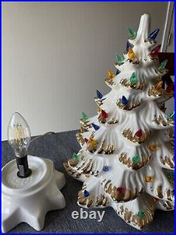 Vintage Lighted Ceramic Christmas Tree White Gold Musical 17 Vintage Lighted Ceramic Christmas Tree White Gold Musical 17