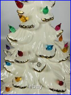 Vintage Lighted Ceramic Christmas Tree White With Gold Tipped Branches 18 Tall