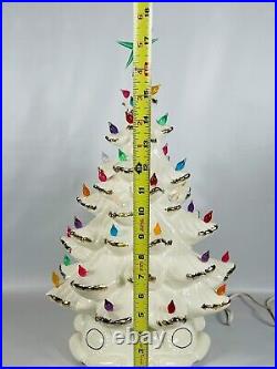 Vintage Lighted Ceramic Christmas Tree White With Gold Tipped Branches 18 Tall