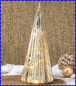 Vintage Look LED Lighted Mercury Glass Christmas Tree Tabletop Centerpiece Decor