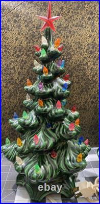 Vintage Mold Ceramic Lighted Green Christmas Tree 15 Light Up & Napkin holder Vintage Mold Ceramic Lighted Green Christmas Tree 15 Light Up & Napkin holder
