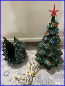 Vintage Mold Ceramic Lighted Green Christmas Tree 15 Light Up & Napkin holder Vintage Mold Ceramic Lighted Green Christmas Tree 15 Light Up & Napkin holder