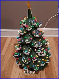 Vintage Musical Flocked Ceramic Christmas Tree 24 Lighted Musical Snow 24x13