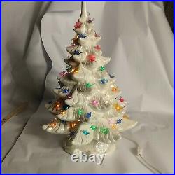 Vintage White 18 Atlantic Mold Lighted Ceramic Christmas Tree birds butterflys