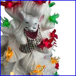 Vintage White Ceramic Christmas Tree with Mice Bird Peg Lights Lighted Base
