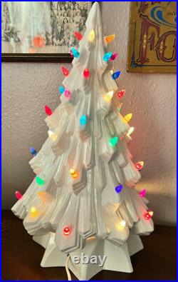 Vintage White Ceramic LIGHTED Christmas Tree 19 Art Deco Style Crest Mold