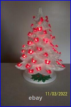 Vintage White Ceramic Lighted Christmas Tree with Red Butterfly Pegs 1981