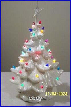 Vtg 1970's Ceramic Mold CHRISTMAS TREE 16.5 Iridescent Pearl White Lighted Vtg 1970's Ceramic Mold CHRISTMAS TREE 16.5 Iridescent Pearl White Lighted