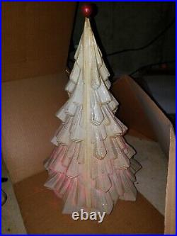 Vtg 60's Twinkle Twee White Glitter Celluloid Lighted Christmas Tree Tested