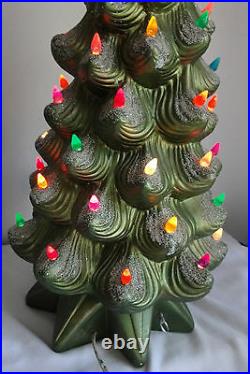 Vtg Art Deco Atlantic Mold Ceramic Christmas Tree Snow Light Up w Music Box 24