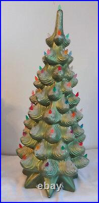 Vtg Art Deco Atlantic Mold Ceramic Christmas Tree Snow Light Up w Music Box 24
