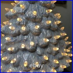 Vtg Blue & White 18 Ceramic Lighted Christmas Tree 18 X 13 Wide Unusual Shape