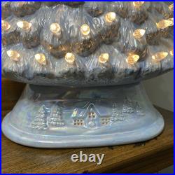 Vtg Blue & White 18 Ceramic Lighted Christmas Tree 18 X 13 Wide Unusual Shape