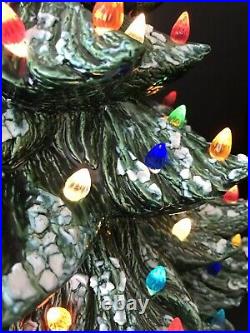 Vtg Ceramic Christmas Tree 22 Flocked Multi Colored Lights Base