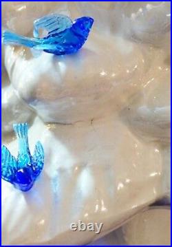 Vtg Ceramic Xmas Tree Iridescent Pearl White Blue Birds Dove Flocked 22 Lighted