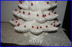 Vtg Large Atlantic Mold 22-1/2 Ceramic Iridescent Christmas Tree Red Lights