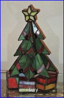 Vtg Meyda Tiffany Christmas Tree Leaded Stained Glass Accent Lamp Lite New Iob