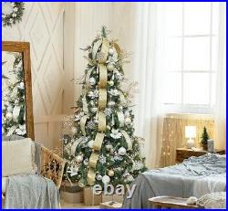 WBHome 5FT Decorated Christmas Tree with Ornaments and 200 Lights White and Gold