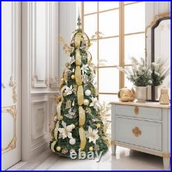 WBHome 6.5 FT Gold & White Pop-Up Christmas Tree, Pre-Lit And Fully Decorated