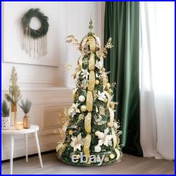 WBHome 6.5 FT Gold & White Pop-Up Christmas Tree, Pre-Lit And Fully Decorated