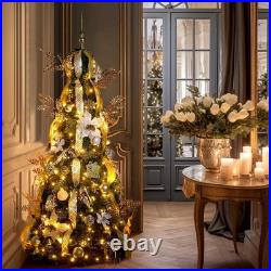 WBHome 6.5 FT Gold & White Pop-Up Christmas Tree, Pre-Lit And Fully Decorated