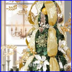 WBHome 6.5 FT Gold & White Pop-Up Christmas Tree, Pre-Lit And Fully Decorated