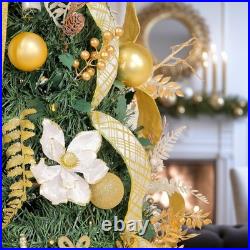 WBHome 6.5 FT Gold & White Pop-Up Christmas Tree, Pre-Lit And Fully Decorated