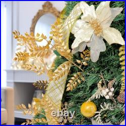 WBHome 6.5 FT Gold & White Pop-Up Christmas Tree, Pre-Lit And Fully Decorated