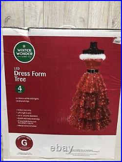 Winter Wonder Lane 4' Red Pre-Lit LED Dress Form Tree Christmas Tree