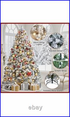 Yaheetech 6ft Snow Flocked Pre-lit Christmas Tree with 250 Warm White Lights